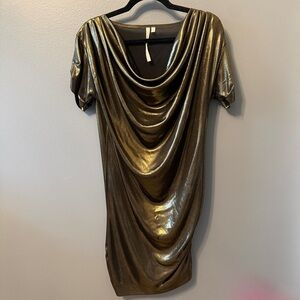 RACHEL Rachel Roy Metallic Gold NYE Holiday Short Sleeve Dress